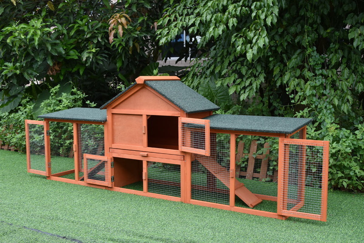 Upgrade your backyard with the Pawhub Double Run Wooden Chicken Coop & Rabbit Hutch! Perfect home for bunnies and chickens! 🐰🐔✨